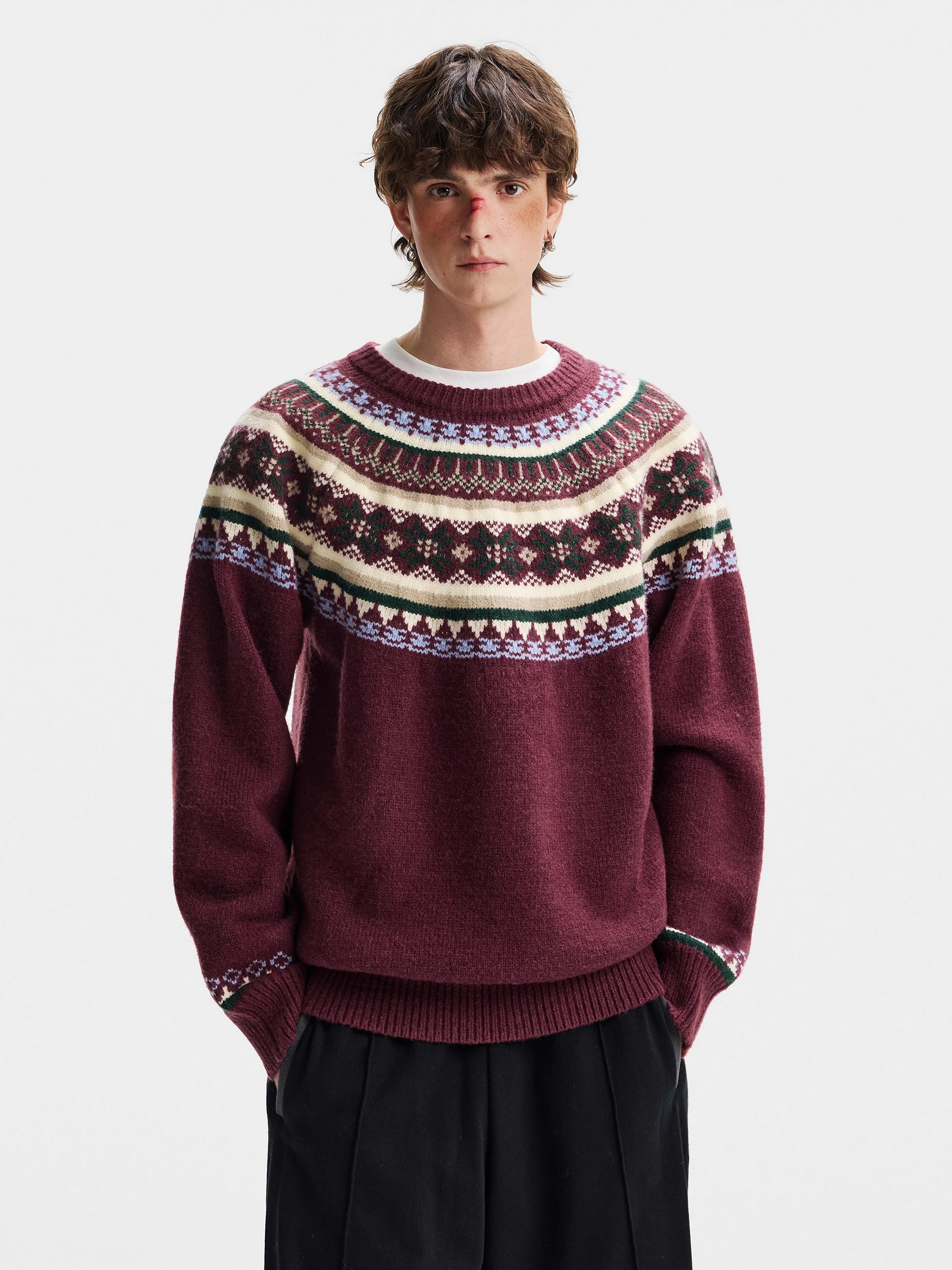 

Cisas New Year Festive Fair Isle Knit round Ne Sweater ex Retro Color Blo Warm Knitted Top Soft Loose Fit Casual ...