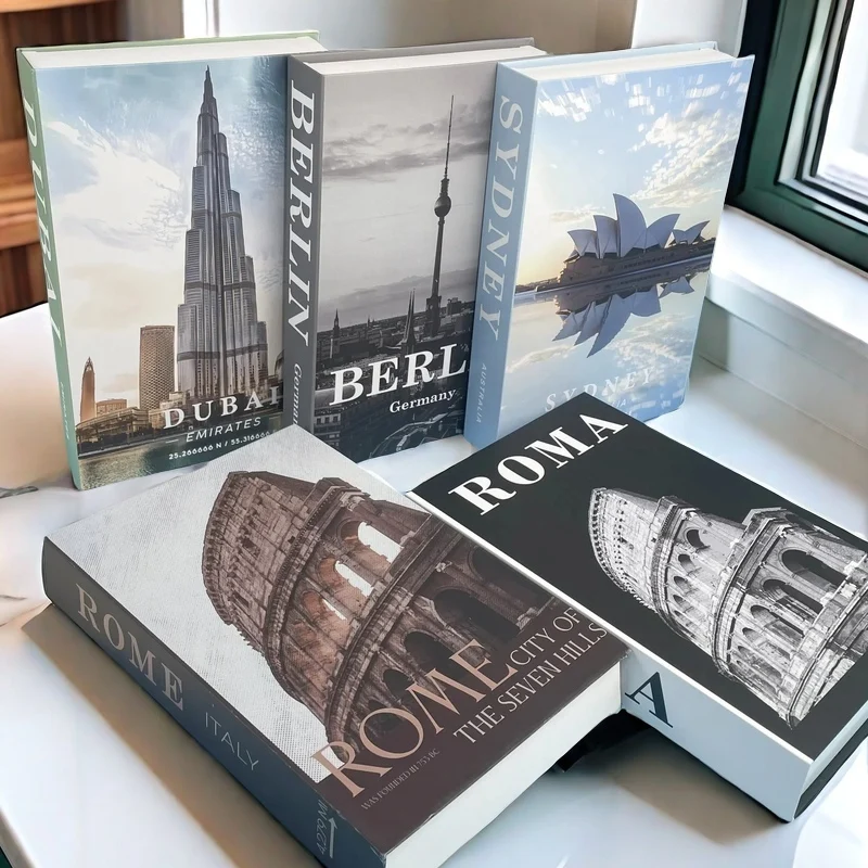 Parigi New York Scatola portaoggetti per libri finti di lusso Libri decorativi di Londra Decorazioni per la casa Tavolino Camera da letto Ornamento Decorazione d'interni