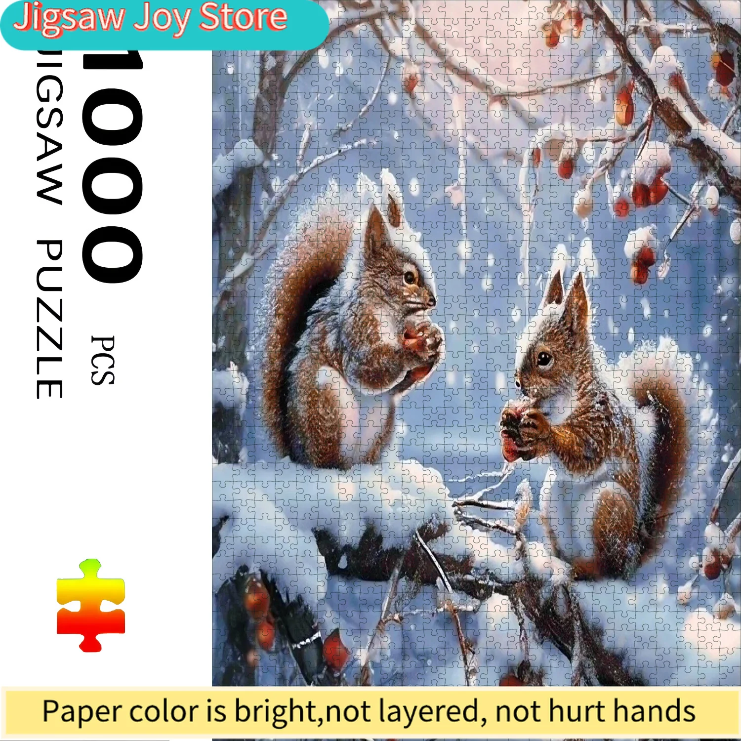 

Large Family Puzzle with Winter Snow Scene, Pine Forest & Squirrels - Challenging Brain Teaser for &, Durable Box, Portable J