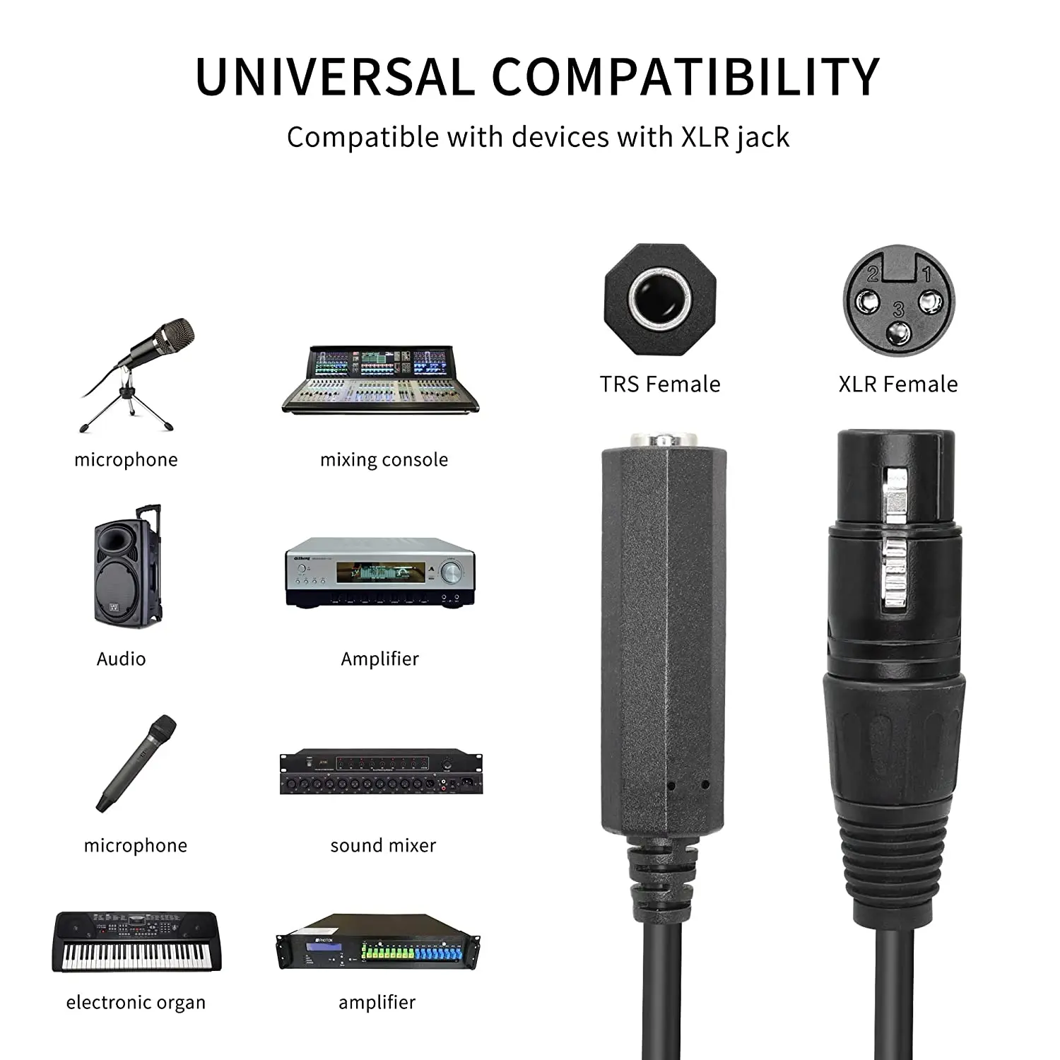 1 قطعة XLR 3 دبوس أنثى إلى TRS 6.35 مللي متر 1/4 "أنثى التوازن محول موصل الصوت ربط تحويل كابل الربط