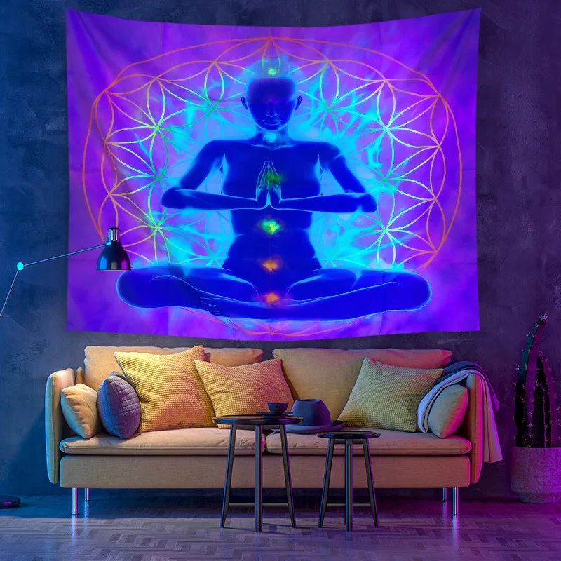 Indian Buddha Meditation Seven Chakra Fluorescent Tapestry Wall Hanging Mandala  Witchcraft Boho Hippie Home Decor