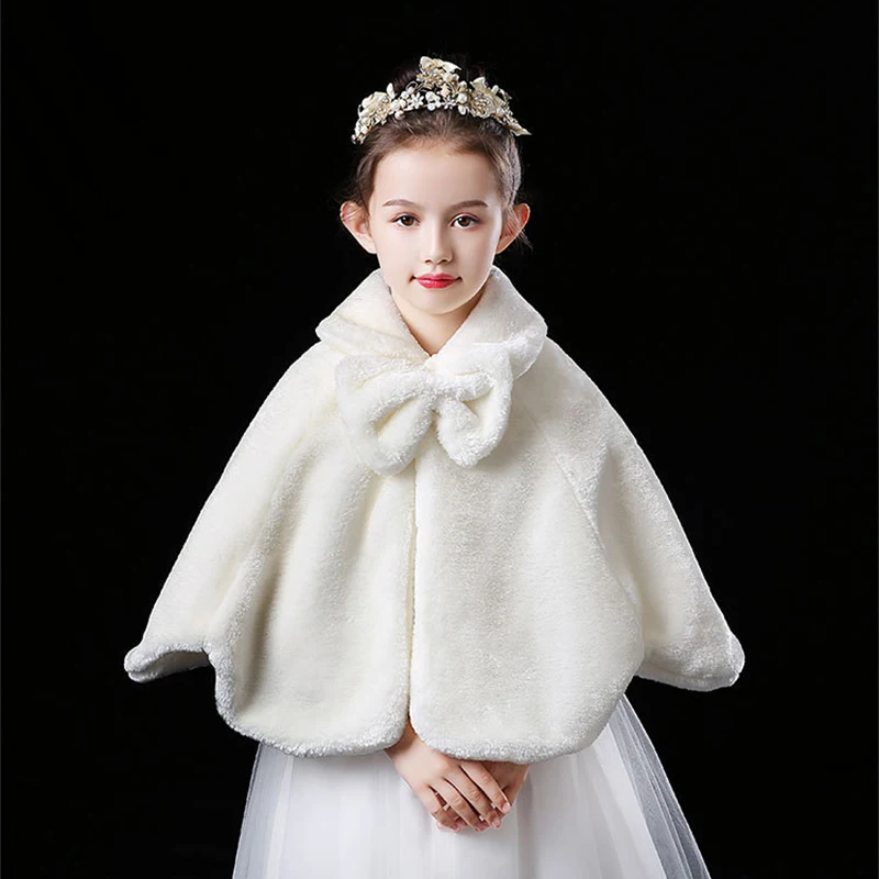 Chaqueta de felpa para niñas de 2 a 10 años, capa de princesa pequeña que mantiene el calor, chal de manga larga, ropa para fiesta de cumpleaños y Navidad