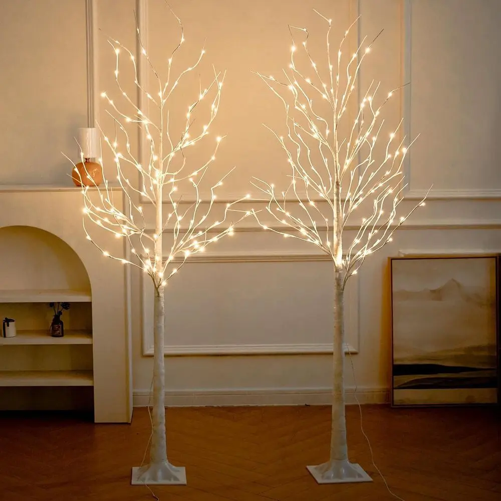 

2-Piece Set of 6-Foot Pre-Lit White Birch Trees with 144 Warm White Lights for Indoor/Outdoor Decor
