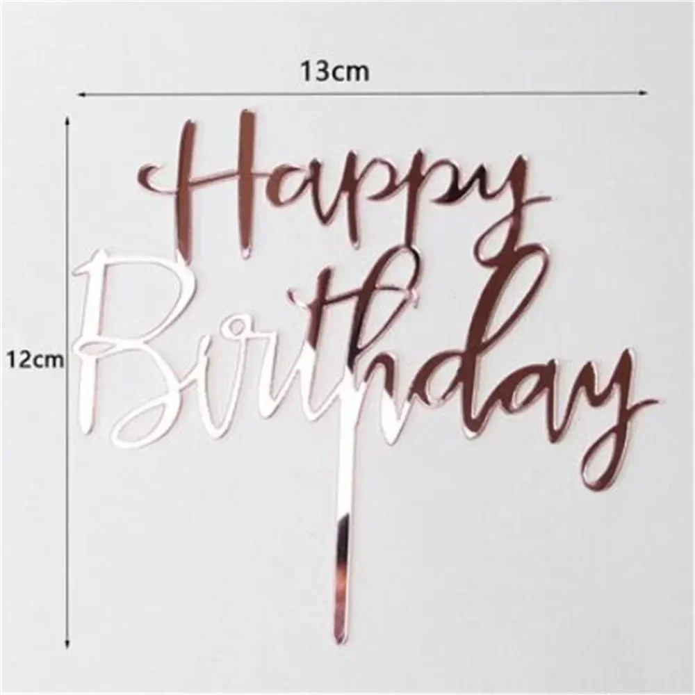 เค้ก Toppers อุปกรณ์ตกแต่ง Rose Gold เค้กวันเกิดแฮปปี้ Topper อะคริลิค Cupcake Topper สําหรับ Boys Birthday Party ถ้วย