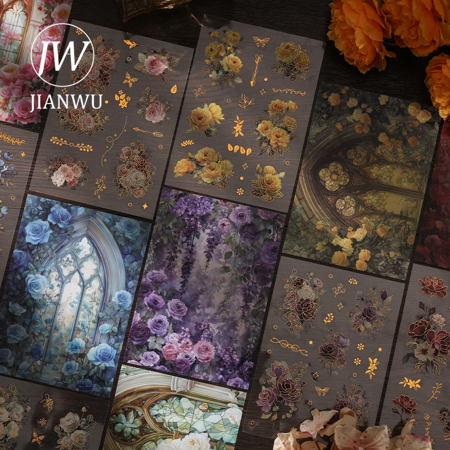 JIANWU Vintage Flower Bloom Window Landscape Material Collage Scrapbooking PET Sticker Creative DIY Journal Stationery