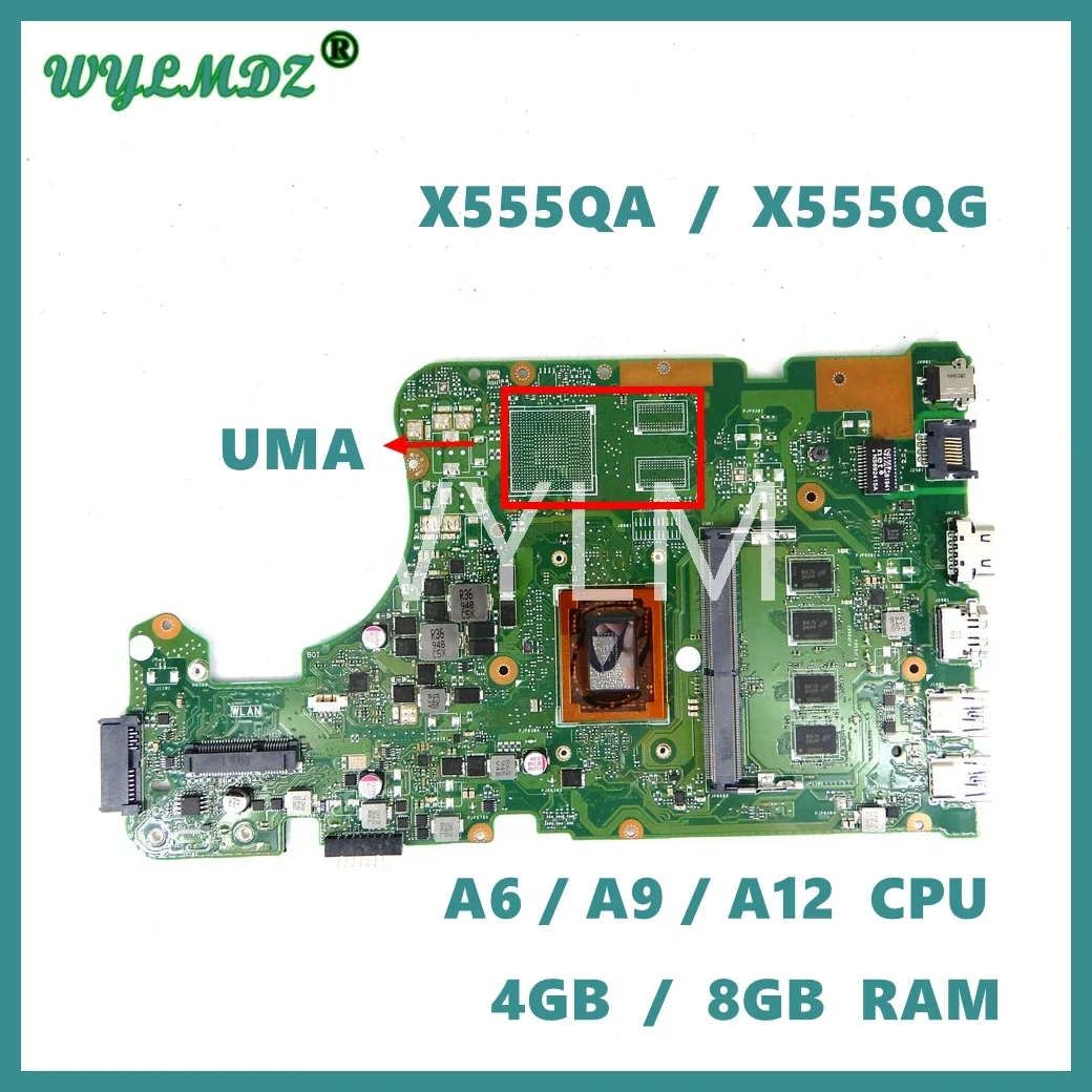 X555QG Mainboard For ASUS X555QA X555QG X555DA X555BA X555BP K555B A555B Laptop Motherboard A6/A9/A10/A12 CPU 4G/8G-RAM UMA/PM