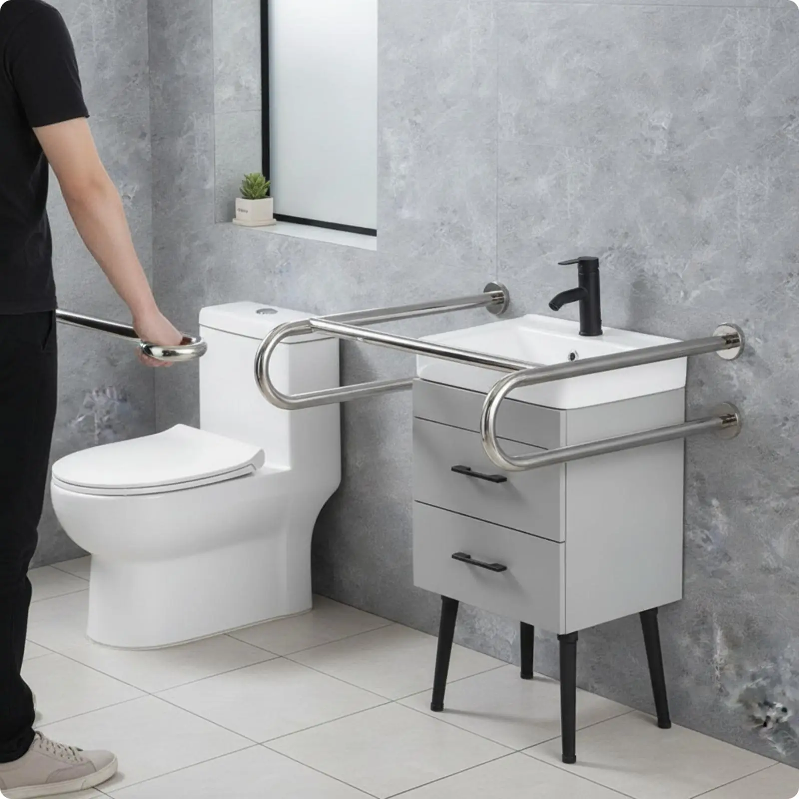 Wall Mounted Folding Safety Toilet Handrail 304 Stainless Steel Grab Bar for Elderly Disabled Bathroom Support