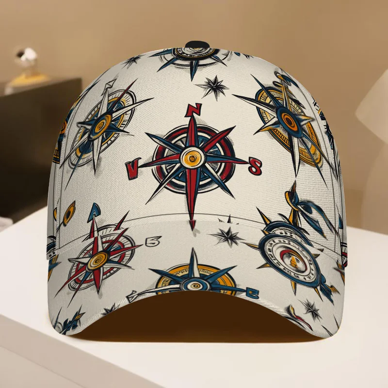 Customization 1pc Compass And Design Print Classic Baseball Cap | Stylish Duckbill Hat, Adjustable Design, Lightweight And Comfo