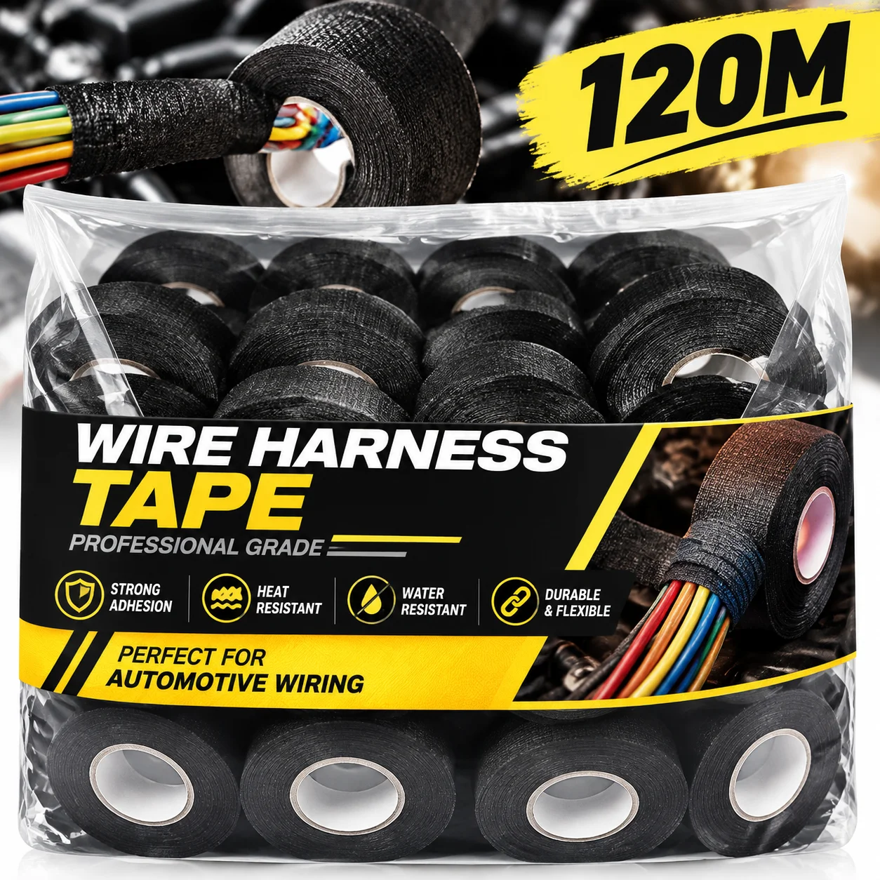 Flame Retardant Adhesive Cloth Tape Heat-resistant Fabric Base Wire Harness Tape For Home Cable Harness Wiring Loom Protection