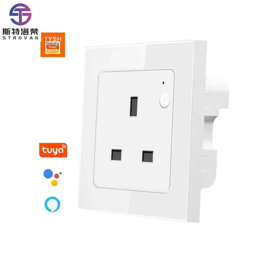 

STLF Tuya Smart WiFi 16A UK Standard White Glass Frame Wall Socket with Wi-Fi Remote Control
