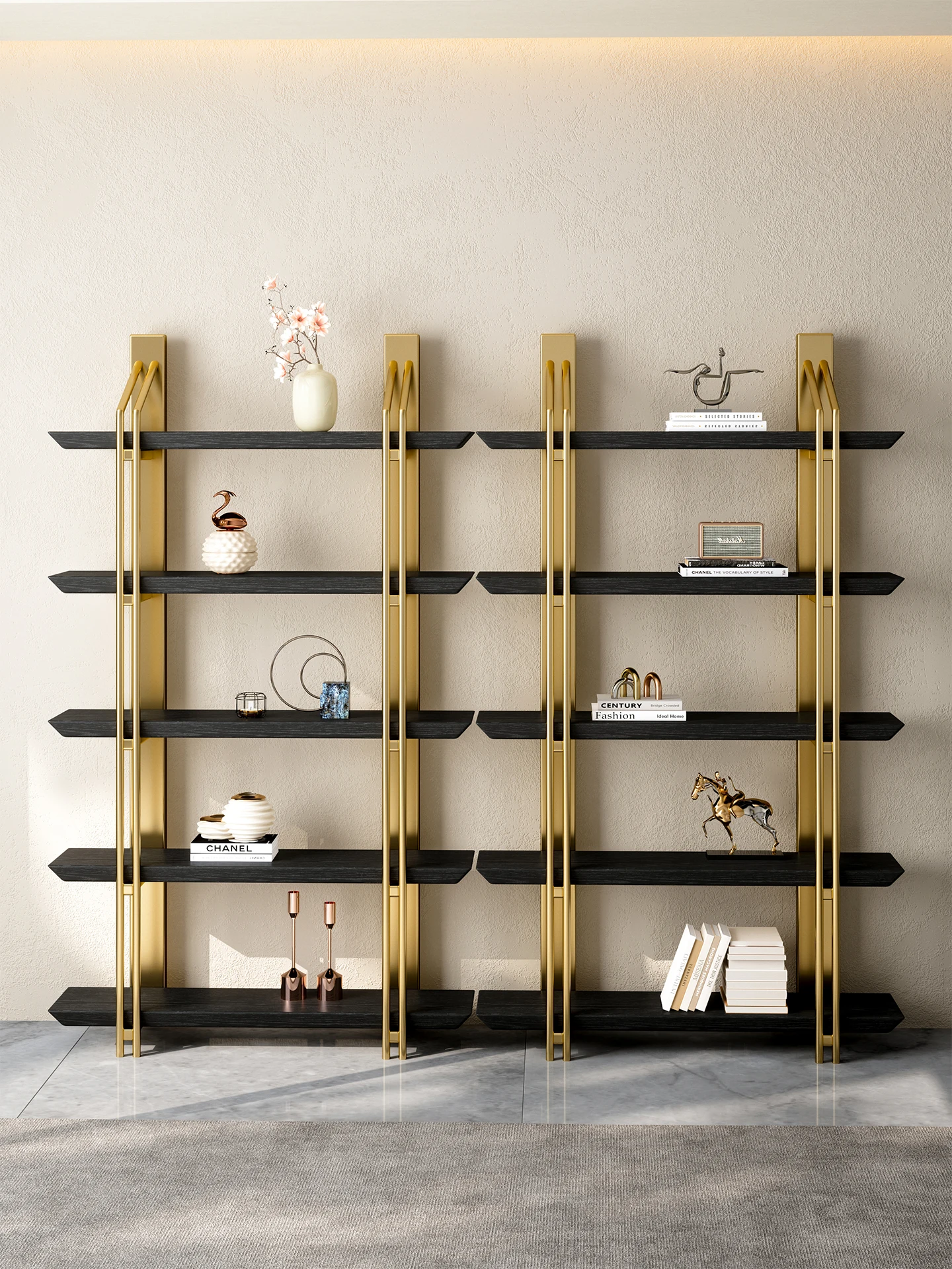 Stainless steel creative Internet celebrity bookshelf, floor-to-ceiling simple living room display office light luxury