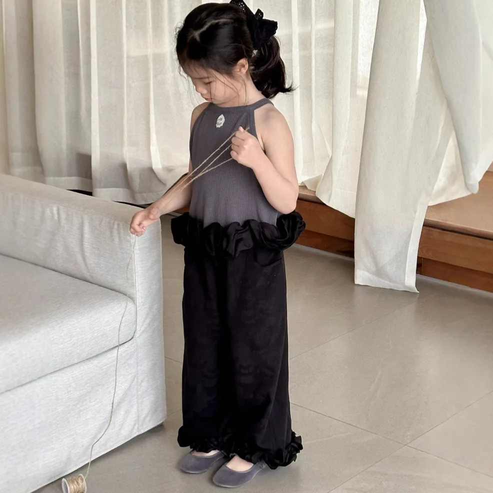 

Korean Version of Mori Children's Clothing Girls' Suit 2025 Summer New Children's Knitted Vest Top Jeans Flared Pants