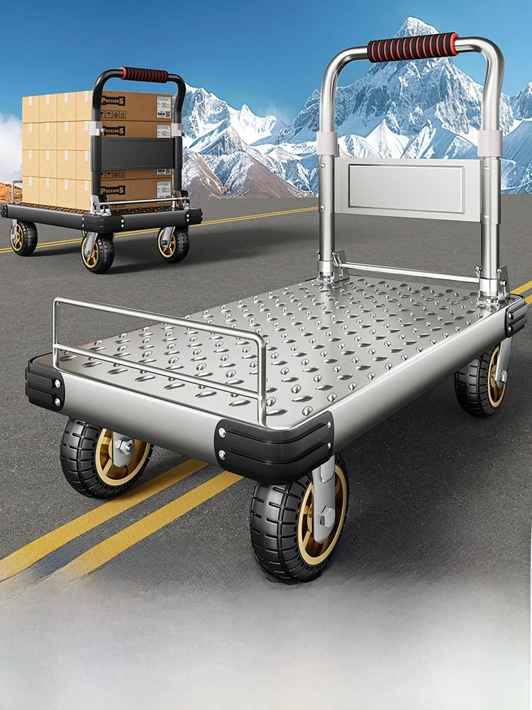 foldable-hand-pulled-cart-portable-shopping-cart-carbon-steel-flatbed-hand-truck-cargo-transporting-dolly-home-use-utility-cart