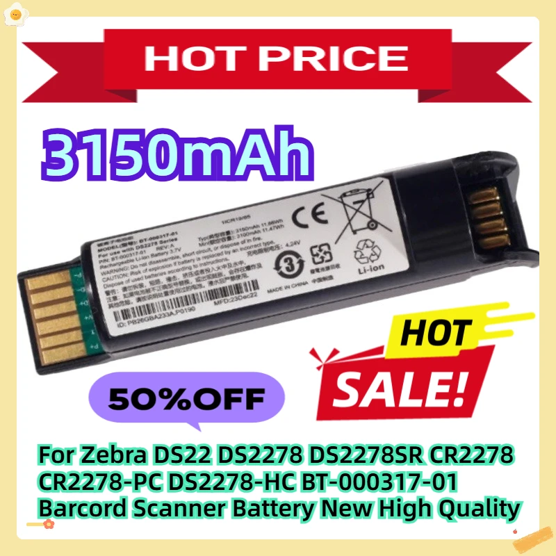 

For Zebra DS22 DS2278 DS2278SR CR2278 CR2278-PC DS2278-HC BT-000317-01 3.7V 2500mAh Barcord Scanner Battery New High Quality