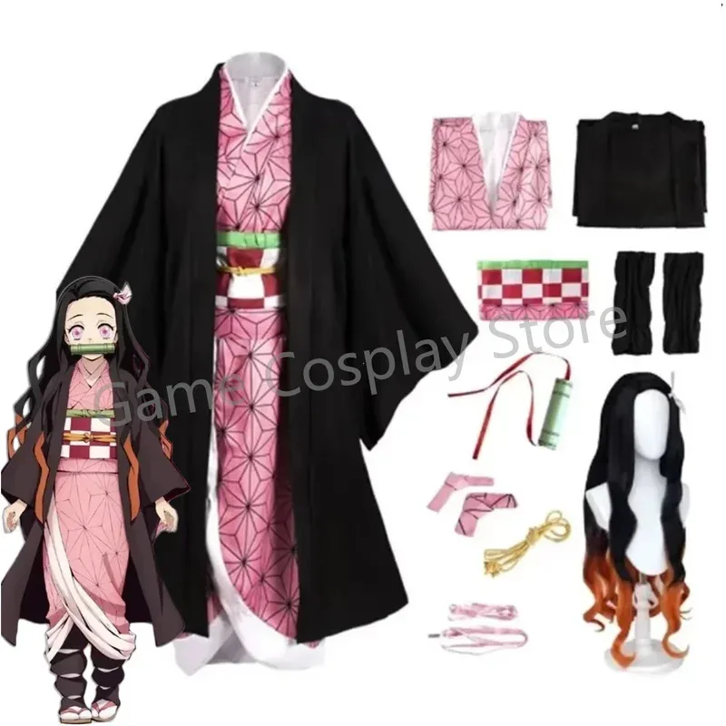 

LQAnime Nezuko Косплей Камадо Незуко Косплей Костюм Незуко Парик Униформа с Реквизитом для Взрослых Хэллоуин Карнавальные Костюмы