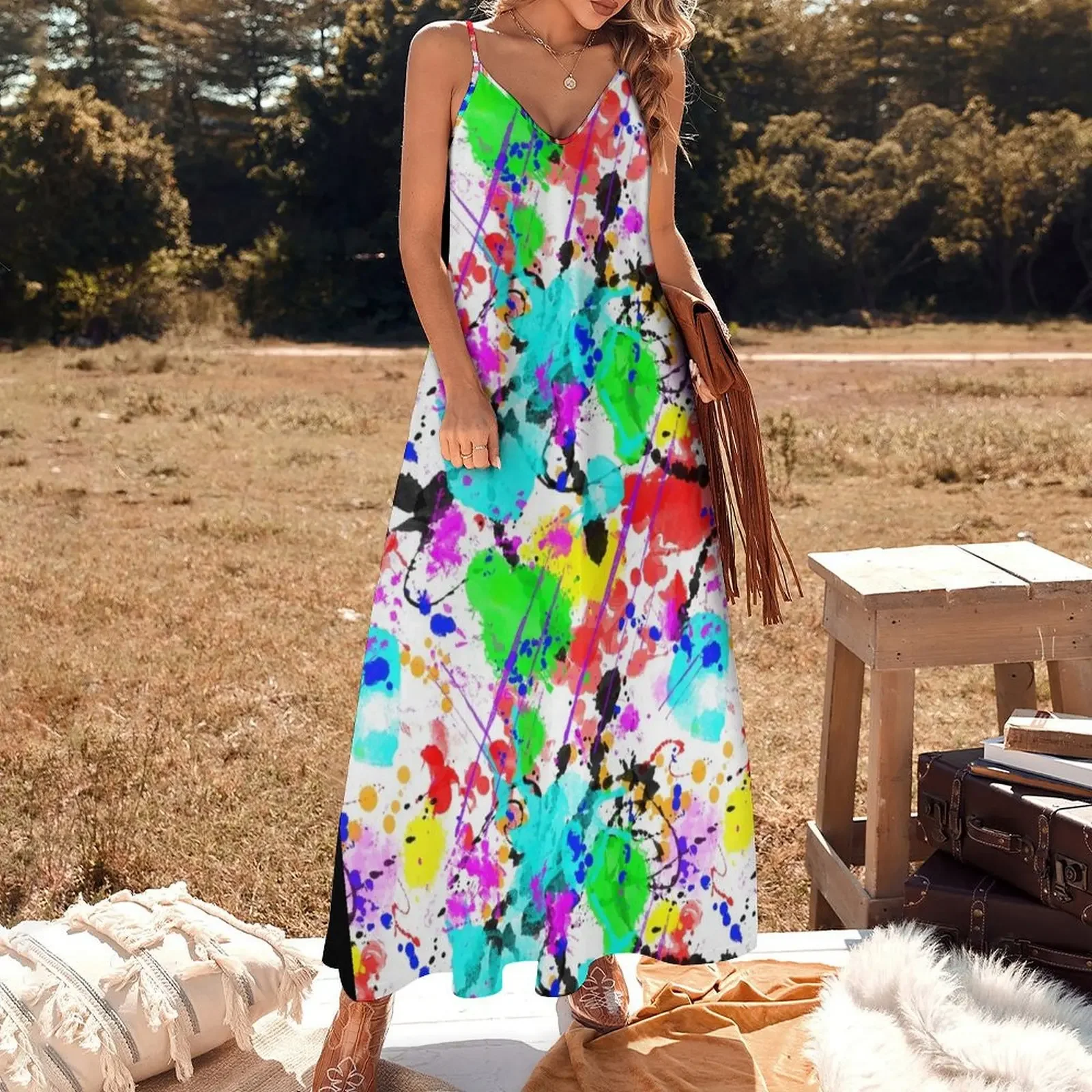 Watercolor splatter effect, neon colors Sleeveless Dress dresses for prom women's summer jumpsuit dress dresses