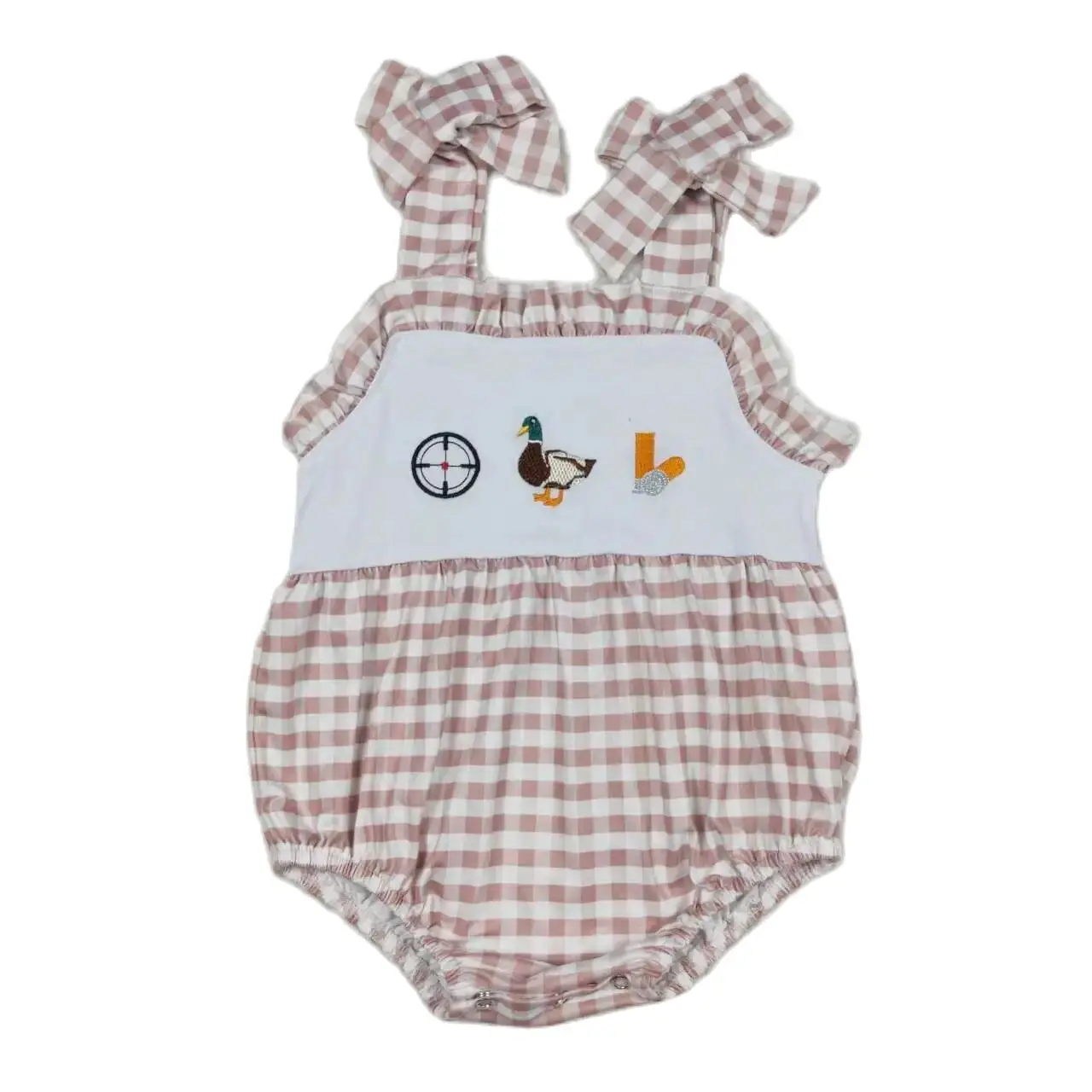 

Wholesale Baby Girl Summer Sleeveless Embroidery Duck Plaid Jumpsuit Kids Toddler Bubble One-piece Newborn Romper Clothing