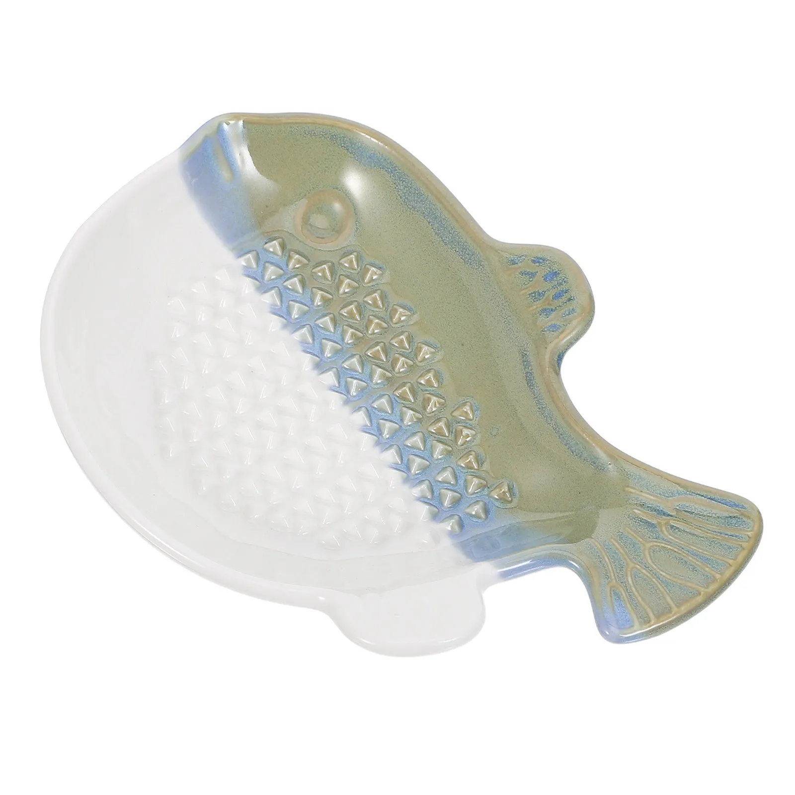 Ceramic Ginger Grater Plate Fish Shaped Ergonomic Design Kitchen Garlic Grinding Dish Cleaning Brush Included Mini Spice