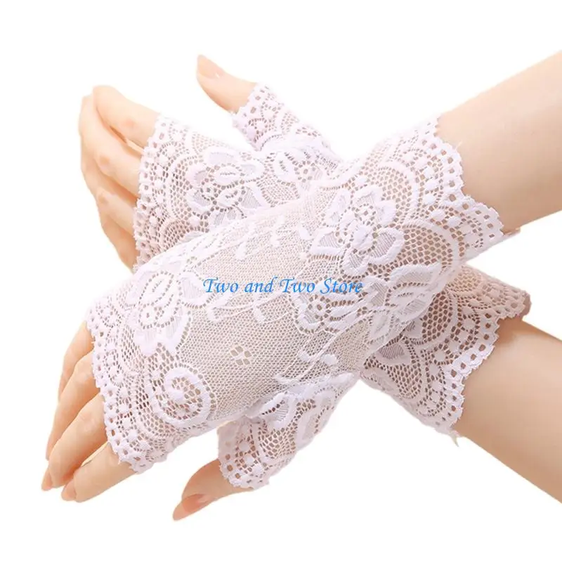 HX6F Luxury Embroidered Gloves For Bridal Attire Half Finger Design Soft Fabric Wedding Accessory
