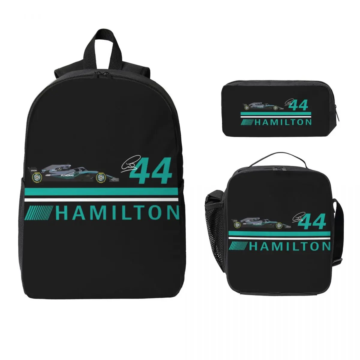 Lewis Hamilton Backpack Student Boys Girls BookBag School Bag Computer Shoulder Bags 3ps Insulated Lunch Bag Pencil Case
