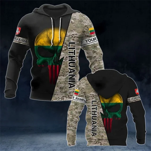 2024 New Autumn Men's Hoodie Lithuanian Shield White Flag 3D Printed Zipper Hoodie Men's Hoodie Hoodie Sportswear Coat