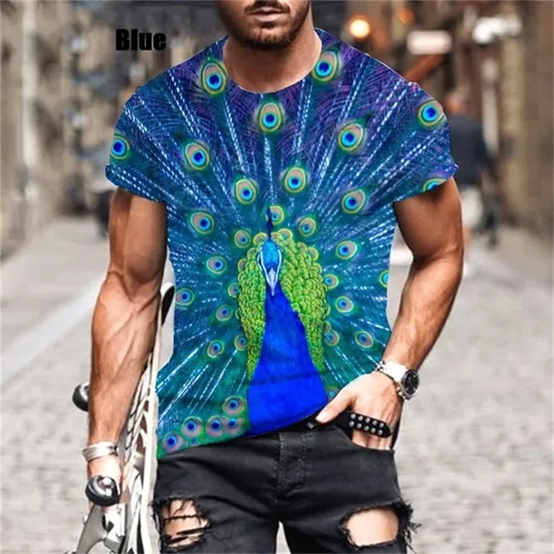 Hot Sale 3D Print Peacock Design T Shirt For Men Women Summer Short Sleeved Round Neck Tee Tops Plus Size Mens Designer Clothes