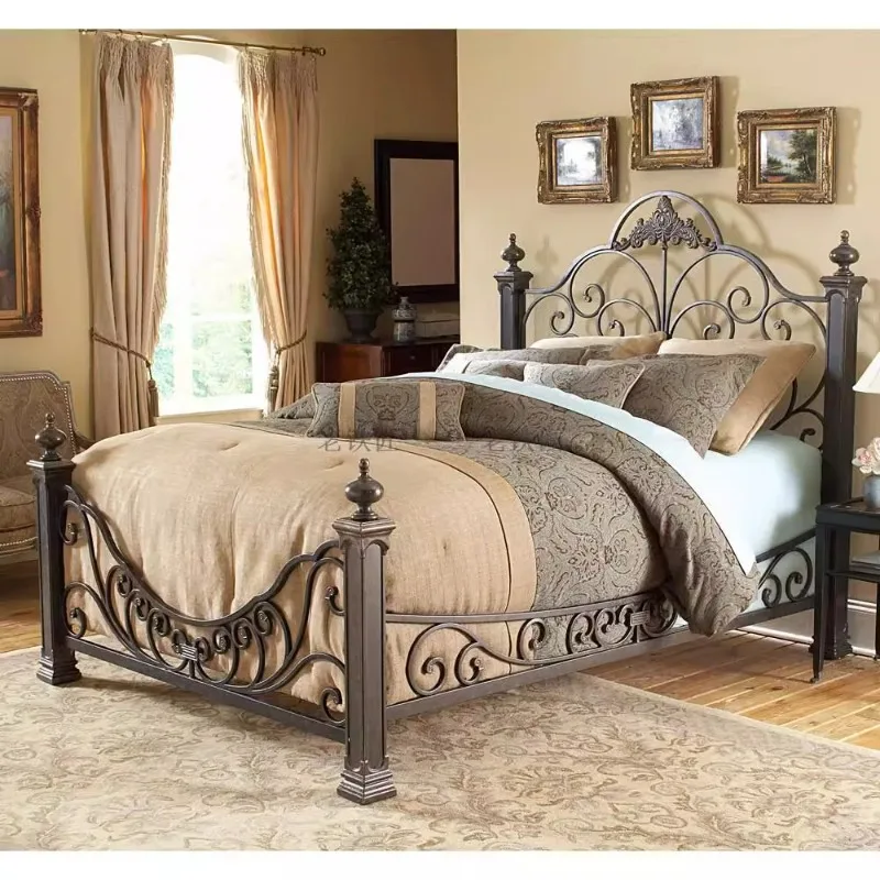 Retro Wrought Iron Bed - 1.2m Single & 1.5/1.8m Double European Princess Bed Frame High-End Metal Design