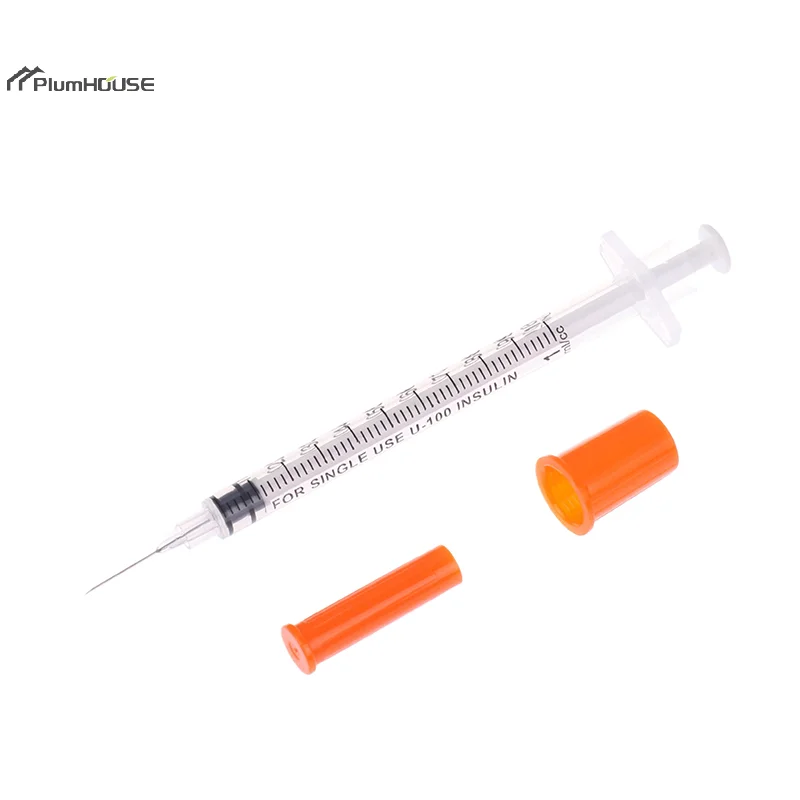 5 sztuk 1/0,5/0,3 ml jednorazowa plastikowa strzykawka weterynaryjna pomarańczowa nakładka sterylna strzykawka do insuliny z igłami dla zwierząt domowych zwierzęta gospodarskie kot pies — zdjęcie 5