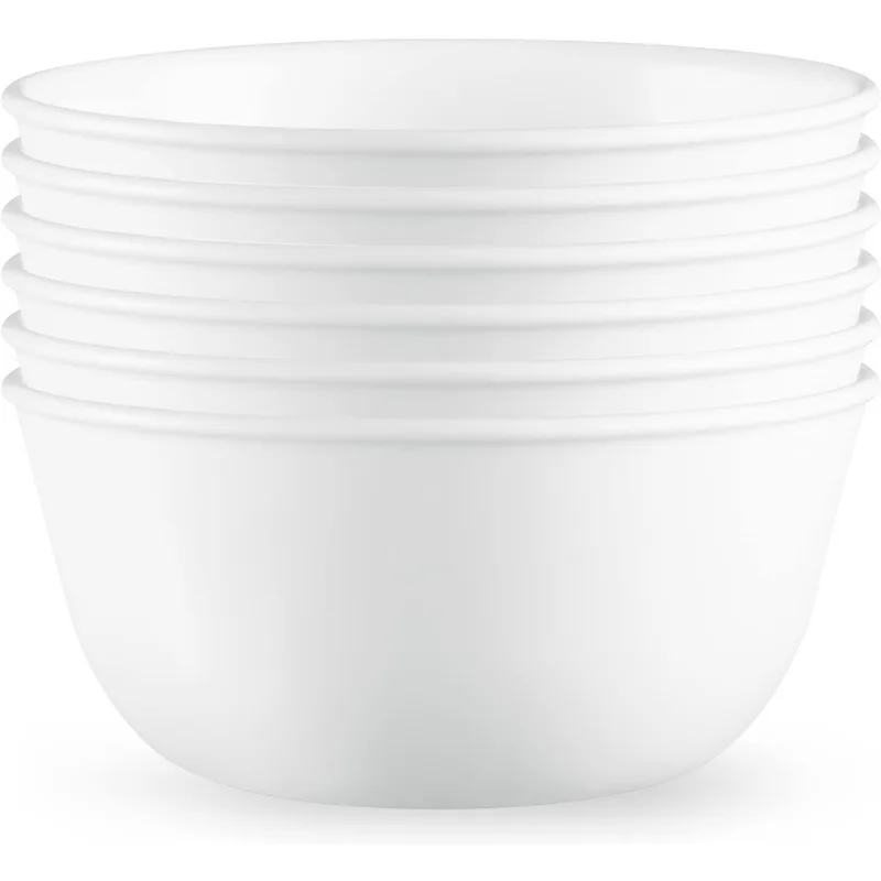 28-oz Set of 6, Chip & Crack Resistant Dinnerware Bowls, Triple Layer Glass, Winter Frost White