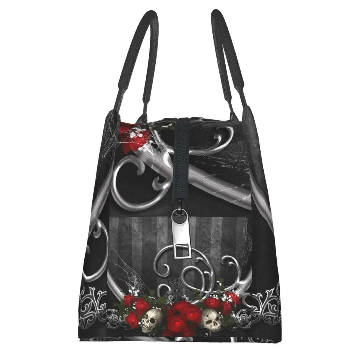 NOISYDESIGNS Portable Insulated Lunch Bag Women Gothic Rose Skull Print Oxford Cloth Food Case School Cooler Warm Picnic Handbag