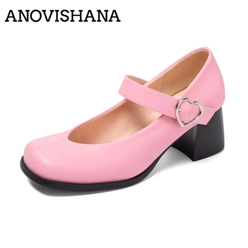 

Girseaby Retro Sweet Women Pumps Square Toe 5.5cm Block Heels Heart Buckle Strap Oversize 44 45 46 47 Mary Janes Shoes Autumn