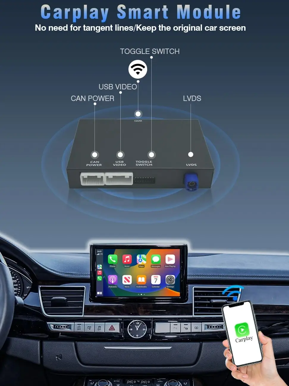 AUTOTOP Drahtlose Carplay Android Auto Retrofit Decoder Für Audi A8 A8L D4 2010-2017 HN + HNav + BNaV MMI 3G AirPlay Spiegel Link – Detail 2