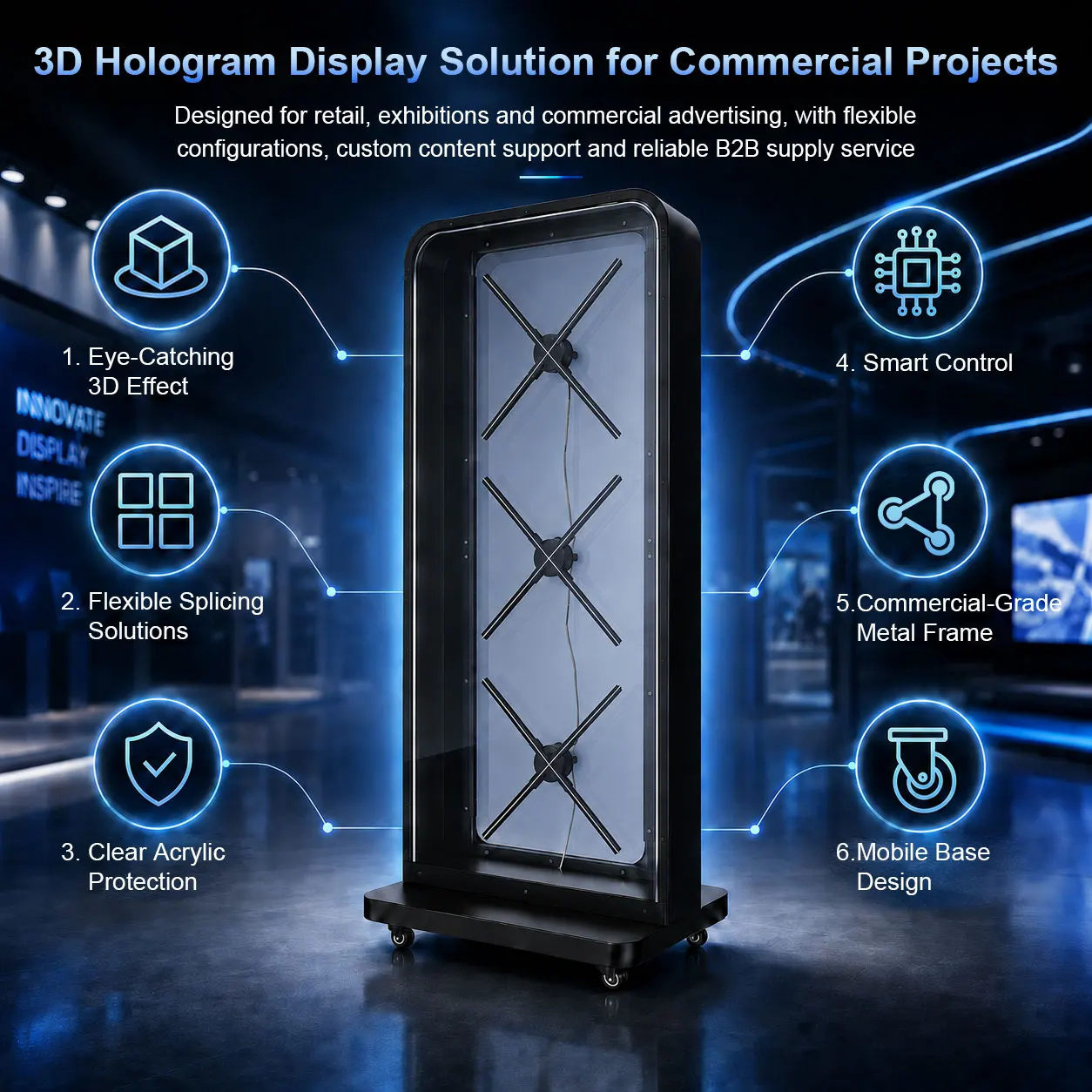 Holographic Human Ventilation  3D Light Emitting Diode Fan  Projector Advertising Display 3D H