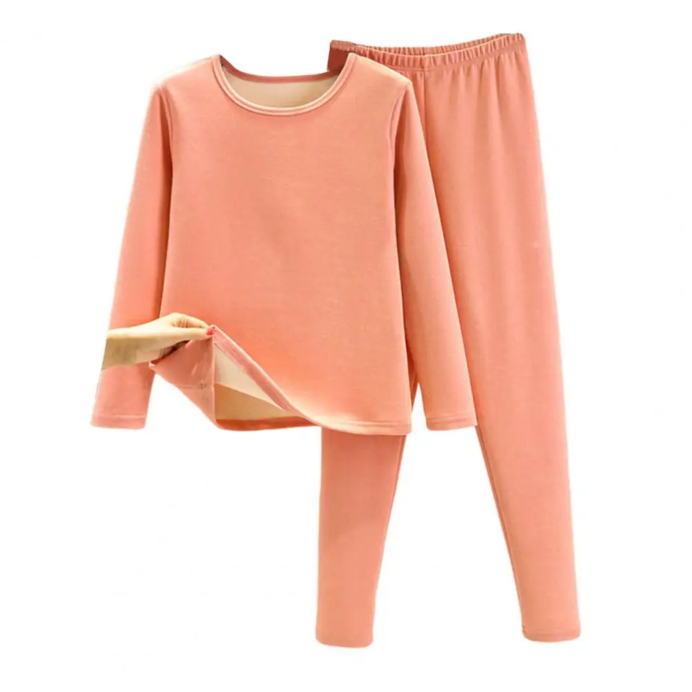 2025 Thermal Underwear Set Velvet Lined Base Layer Cozy Winter Pajama Set with Plush Top Pants Elastic Waistband for Warmth