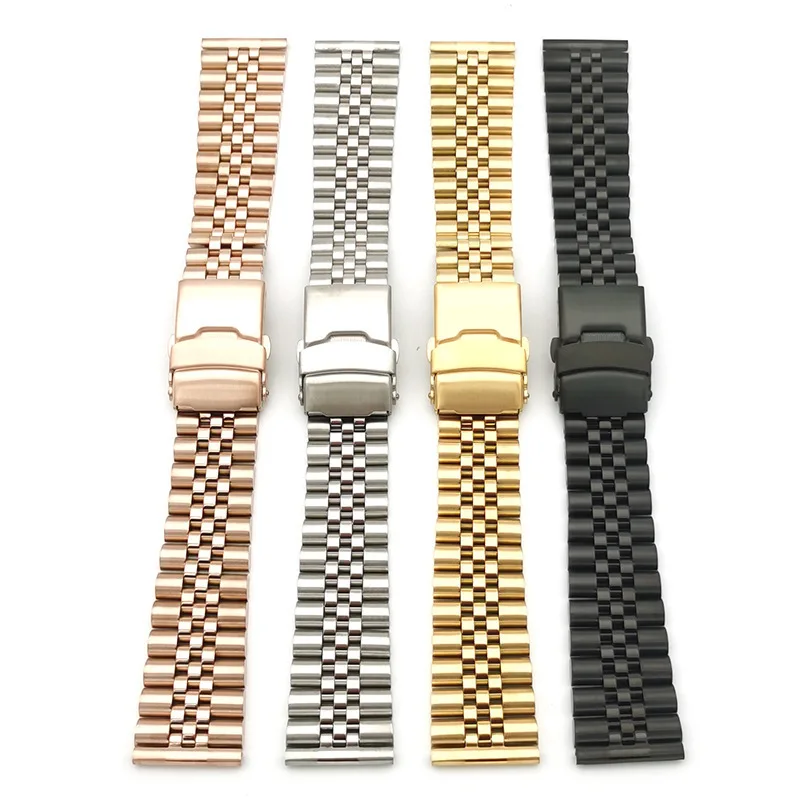 20mm 22mm High Quality 304L Stainless Steel Watch Strap Replacement for Universal Waterproof Metal Folding Watch Buckle Band