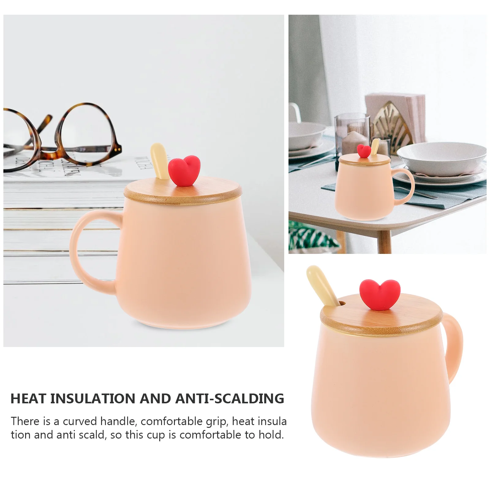 

1Set 450ml Ceramic Lid Spoon Mug Practical Coffee Milk Cup Stable Base Multipurpose Breakfast Juice Cup Comfortable Handle