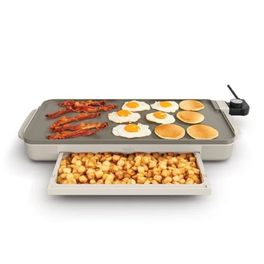 

10 x 20 Electric Griddle with Warming Tray for Large-Scale Breakfast Cooking Featuring EverGood Ceramic Nonstick Coating for Ea
