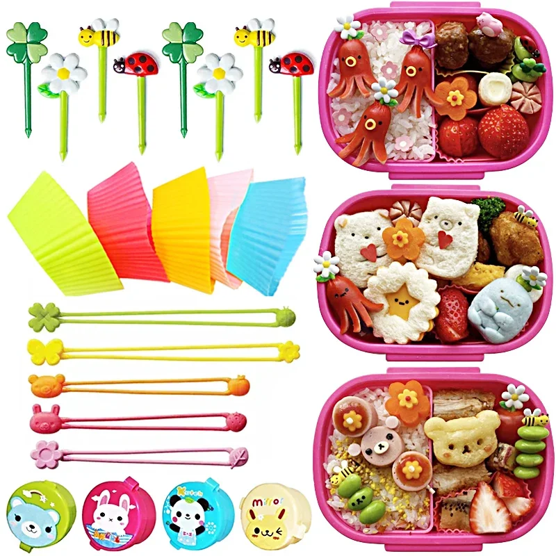

Kids Cartoon Fruit Picks Mini Ketchup Bottle Silicone Lunch Box Dividers Food Wrap Bands School Bento Box Dressing Accessories