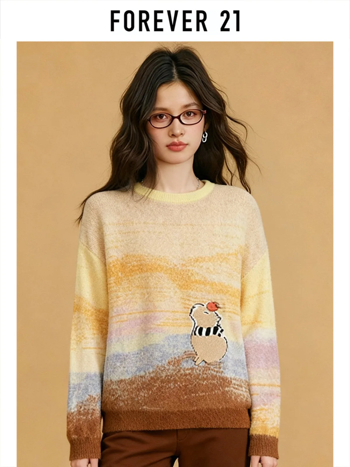 

Женский свитер Forever 2 в стиле ретро с капибарой, повседневный, вязаный, осенне-зимний, новый, свободного кроя, с длинными рукавами, круглым вырезом, в полоску