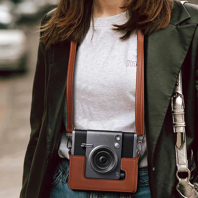 For Instax Wide Evo Camera Retro Camera Bag Protective Case PU Leather Cover With Shoulder Strap Storage Protective Bag