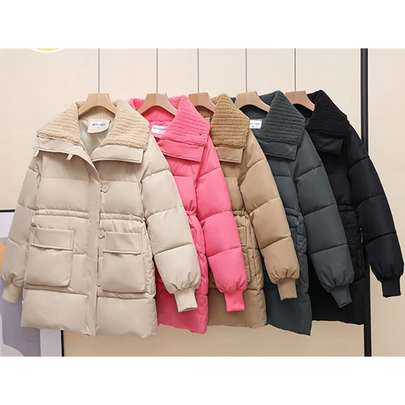 Nowe kurtki puchowe damskie płaszcze zimowe parki ciepłe płaszcze zimowe średniej długości kurtki ocieplane bawełną odzież śnieżna odzież wierzchnia damska