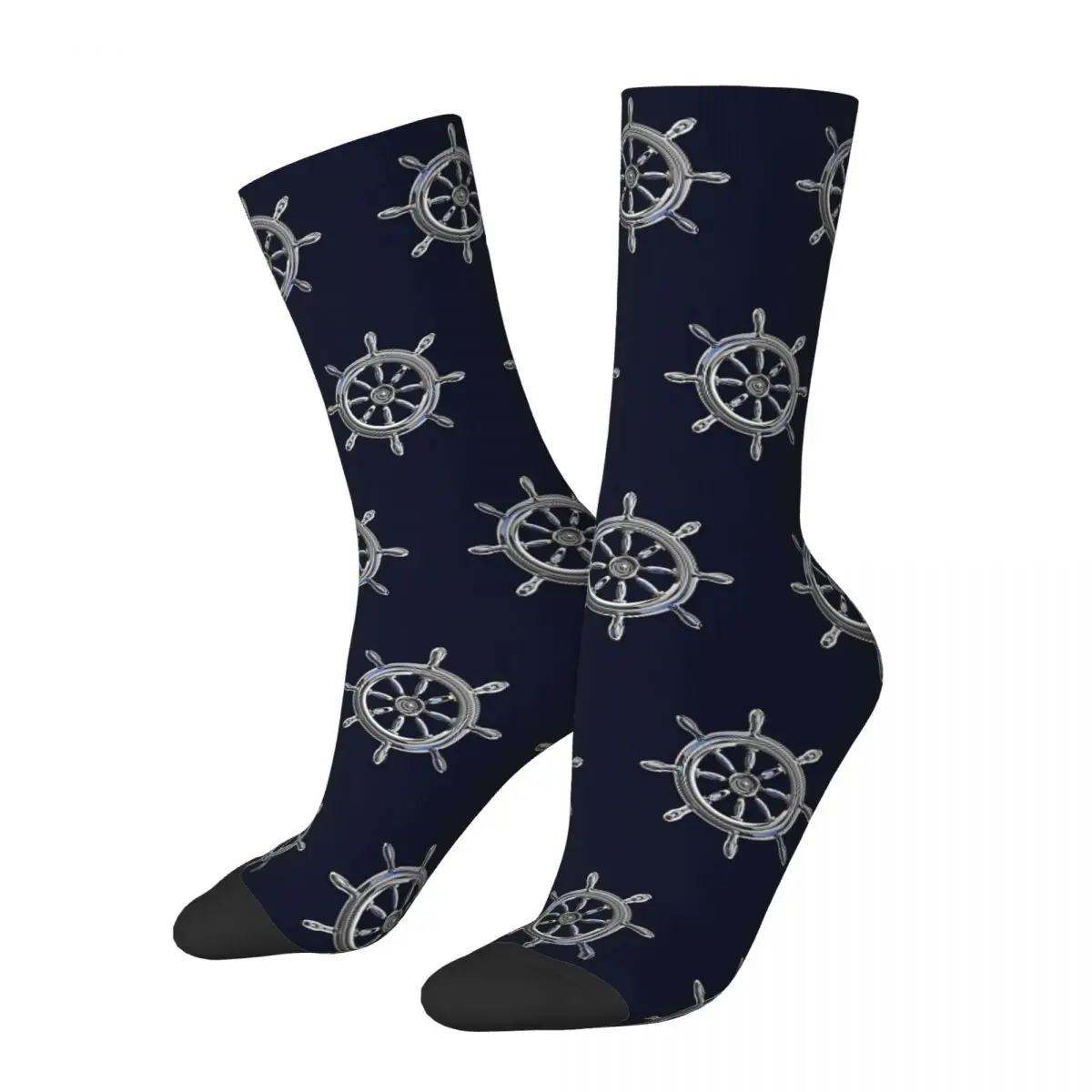 

Chrome Style Nautical Wheel Applique Socks Harajuku Sweat Absorbing Stockings All Season Long Socks Accessories