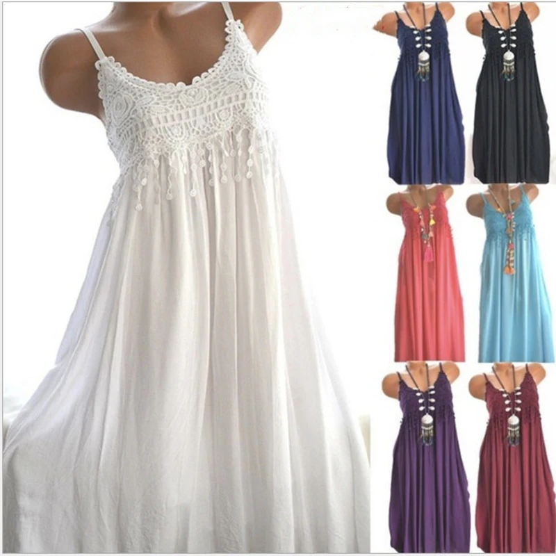 

2023 Sexy Women Sleeveless Lace Flowers Solid Color Comfortable Long Maxi Dress Maxi Dress Female Clothing Dress Lady Vestidos