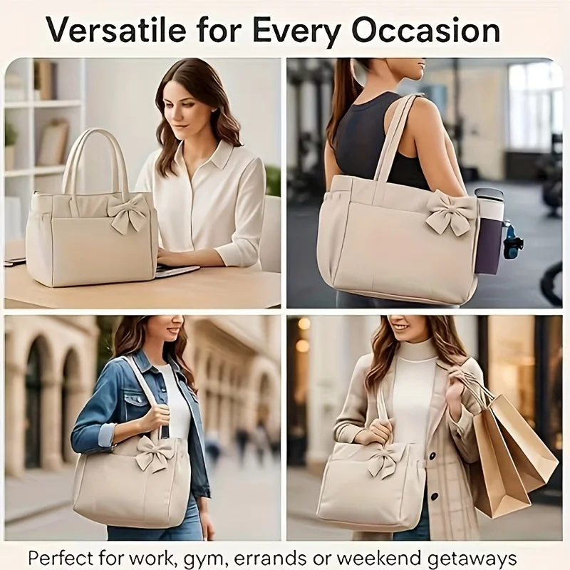 Padded Tote Bag,Large Capacity Women Bow Crossbody Shoulder Bag,Student Commuter Yoga Gym Travel Messenger Bag,Versatile Handbag - view 4
