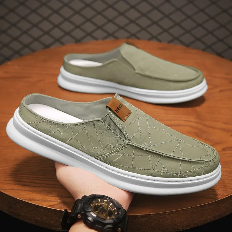 Canvas Shoes for Men in Summer, Breathable Cloth Shoes for Lazy People, One Foot Without Heels, Soft Soles, Casual Half Slippers