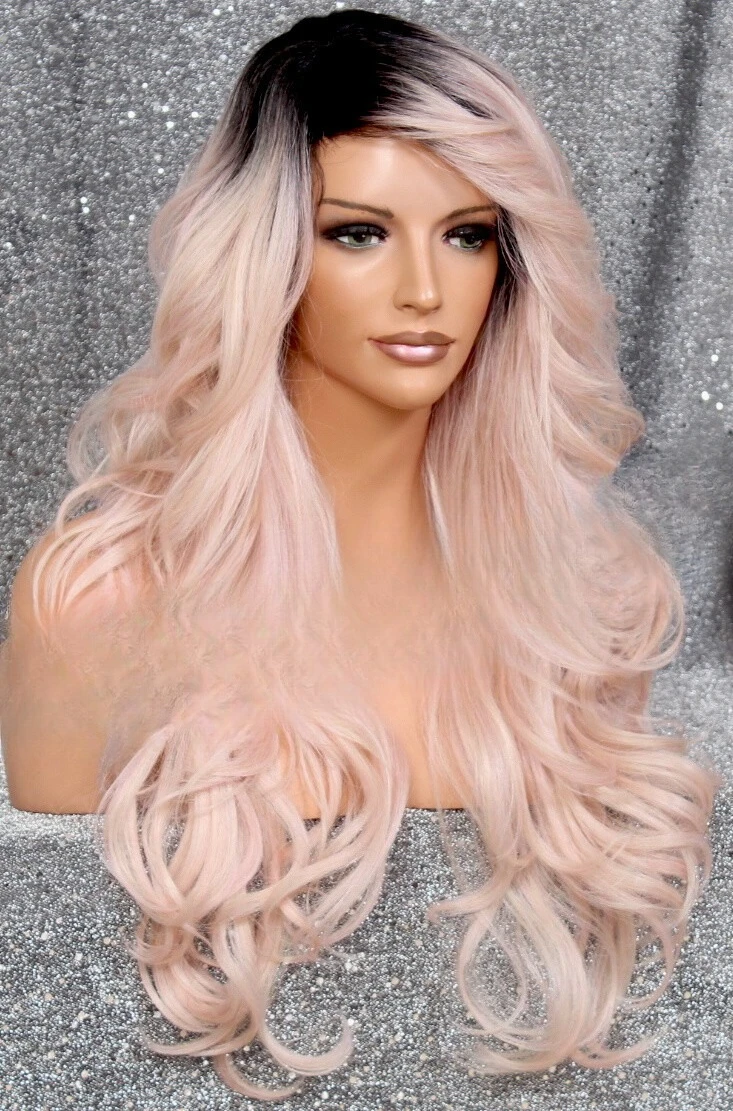 مزيج الشعر شعر مستعار فاتح مجعد طويل الطبقات الحرارة موافق روزجولد الوردي WVE