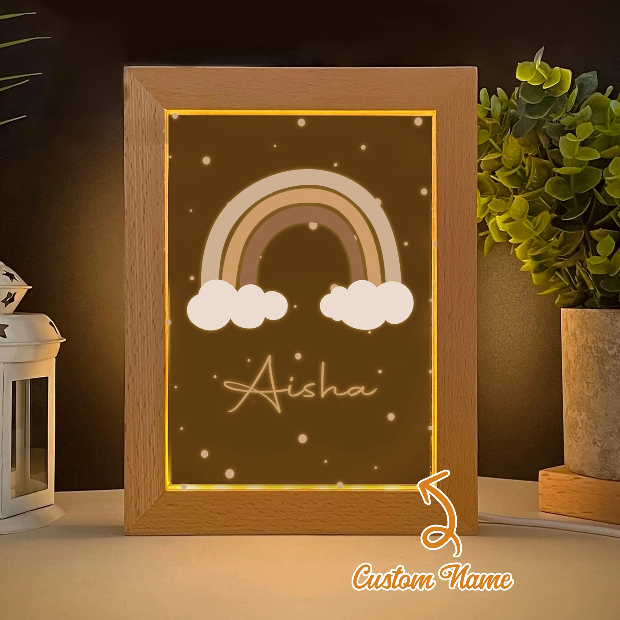 

Customized Cloud Rainbow Name LED Night View Photo Frame Personalized Gift Family Living Room Bedroom Dining Room Home