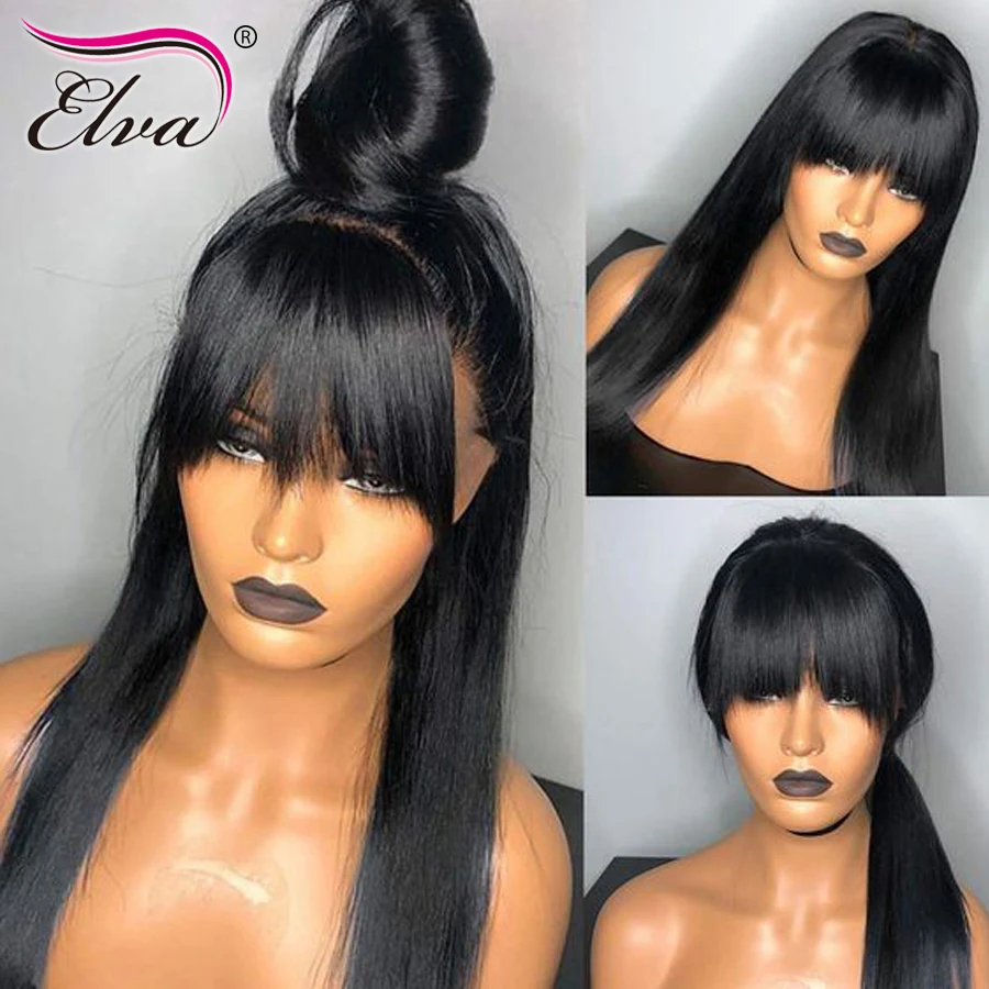 Brazilian Bone Straight Long 100% Human Hair Wigs With Bangs 16-32Inch 250 Density Wigs With Bangs For Women cheap wigs on Sale