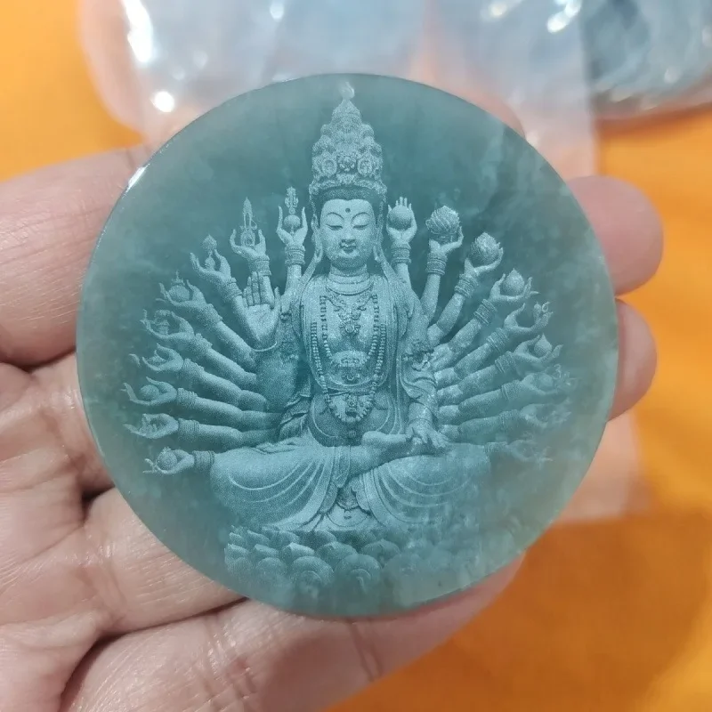 

Natural blue water shadow sculpture Buddha statue, Guanyin Buddha ice pendant for men and women