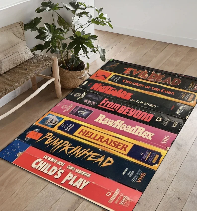 Alfombra de Moqueta con Diseño de Película de Terror Clásica VHS, Patrón Evil Dead, Decoración para el Hogar, Alfombras para Sala de Estar, Dormitorio, Sala Multimedia